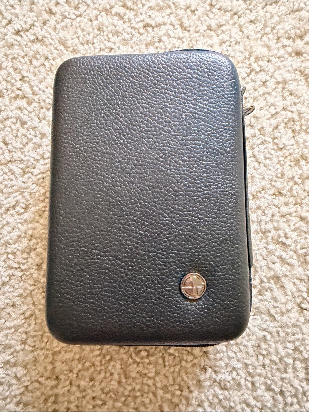Armani Exchange Black Pebbled Leather Toiletry Pouch